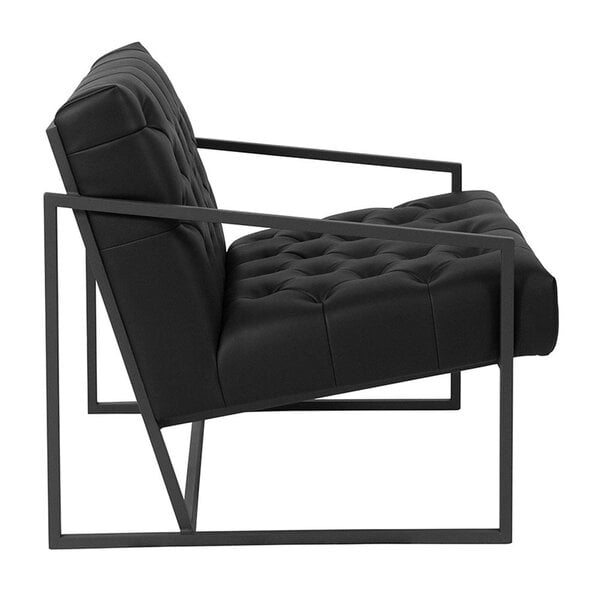 George Oliver Transitional Black Leather Tufted Lounge Chair - Image 2