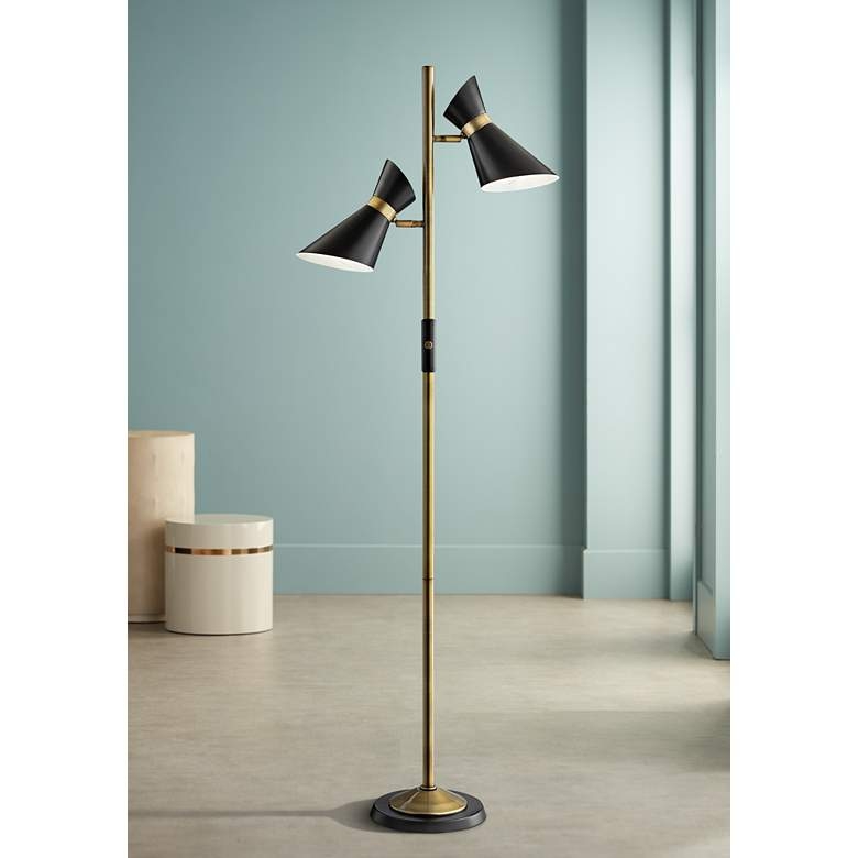 Lite Source Jared Black and Antique Brass 2-Light Floor Lamp - Image 1