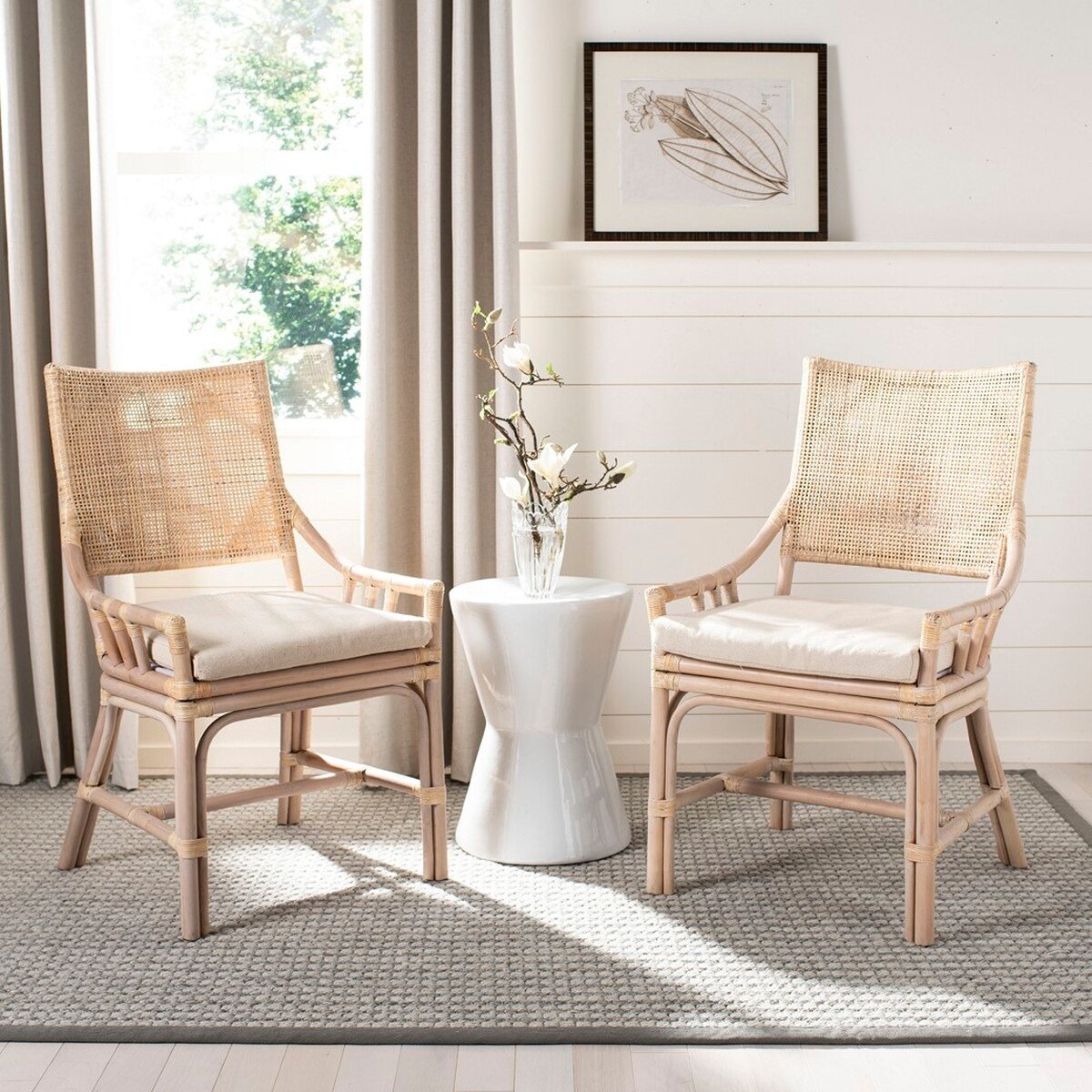 Donatella Rattan Chair - Natural White Wash - Safavieh - Image 1