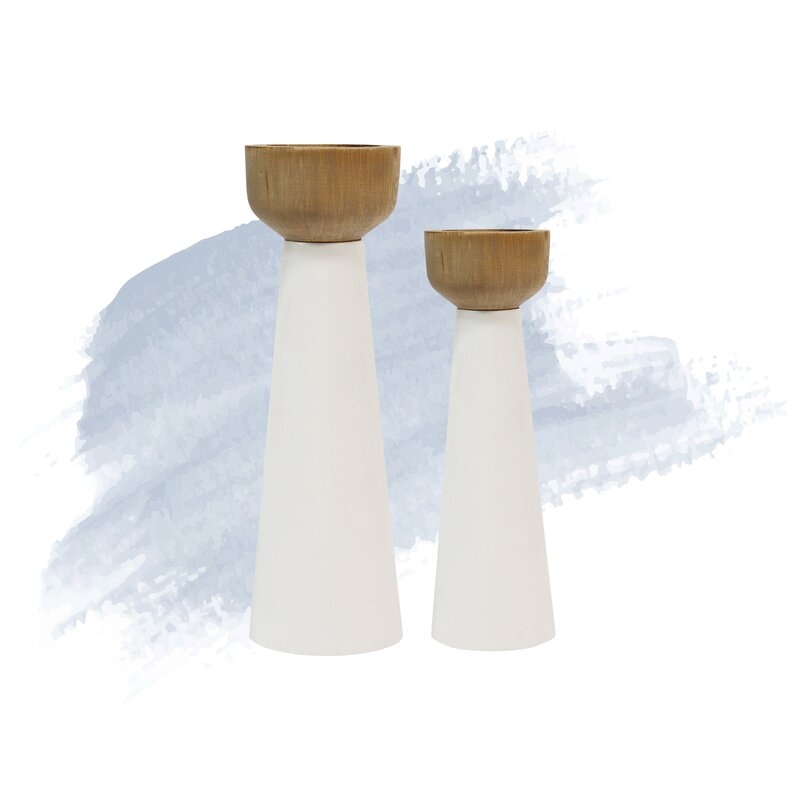 2 Piece Pillar Metal/Wood Candlestick Set - Image 0