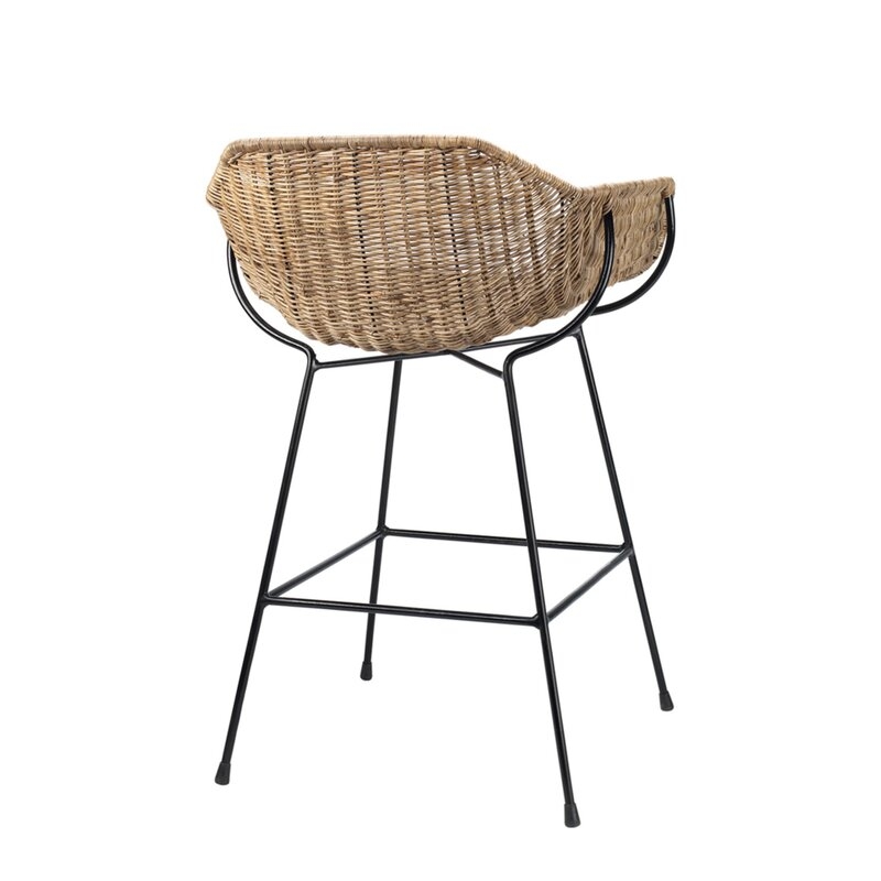 Jamie Young Company Nusa Bar Stool In Natural Rattan & Black Steel Seat Height: Counter Stool (24" Seat Height) - Image 1