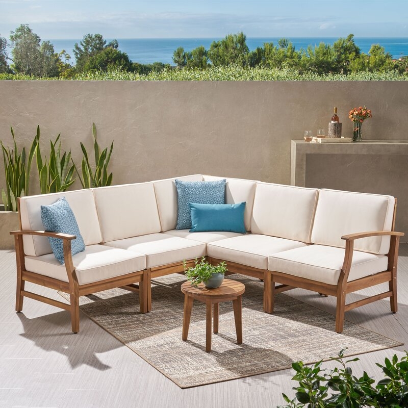 Bevelyn 24'' Wide Outdoor Symmetrical Patio Sectional with Cushions, Cream - Image 2