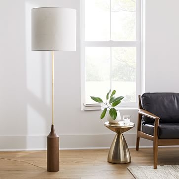 Hudson Floor Lamp, White Linen, Cool Walnut, Brass - Image 5