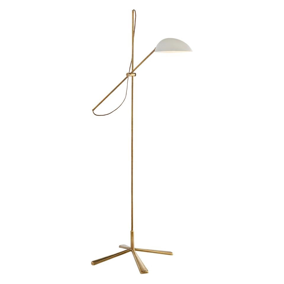 GRAPHIC FLOOR LAMP WITH WHITE SHADE - HAND-RUBBED ANTIQUE BRASS - Image 0