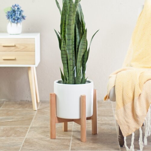 Bratcher Ceramic Pot Planter with Plant Stand- white - Image 0