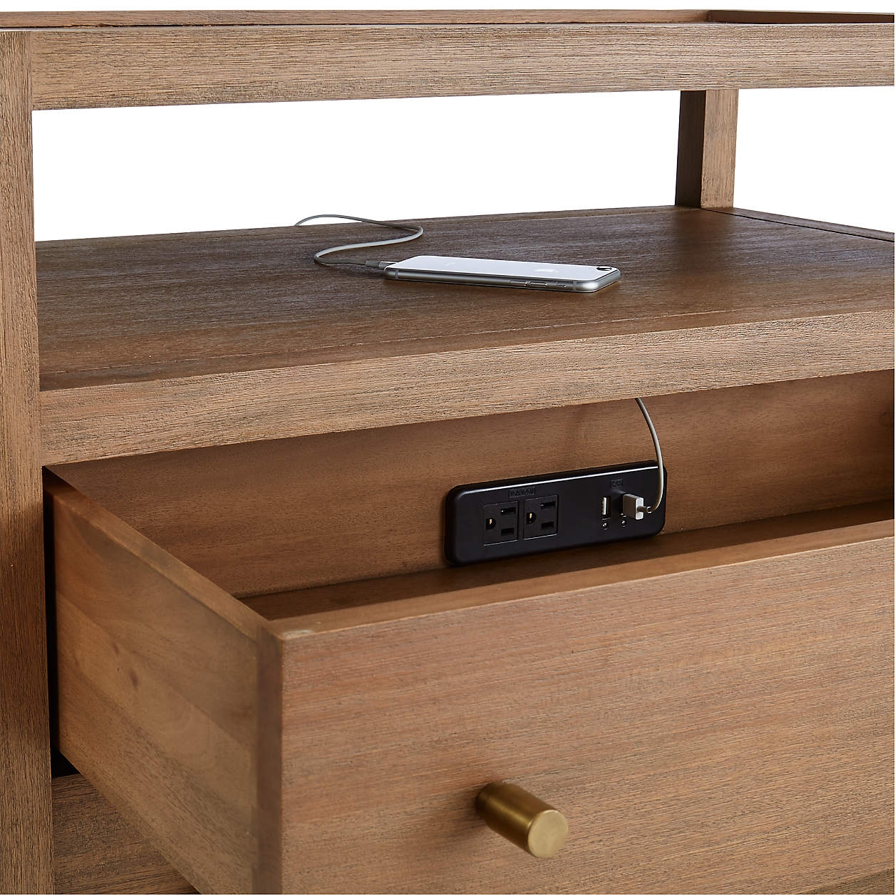 Keane Solid Wood Nightstand with Power Outlet Driftwood - Image 2
