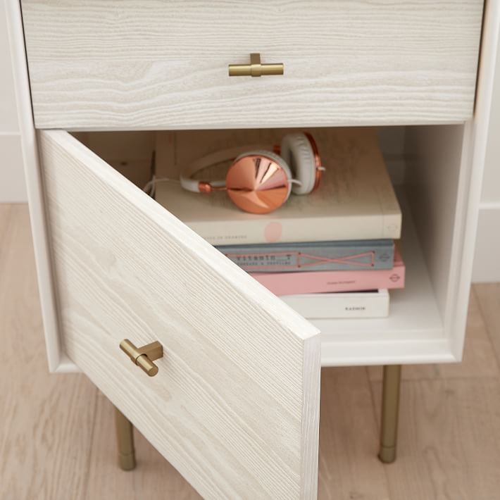Modernist Bedside Nightstand, White and Wintered Wood, WE Kids - Image 3