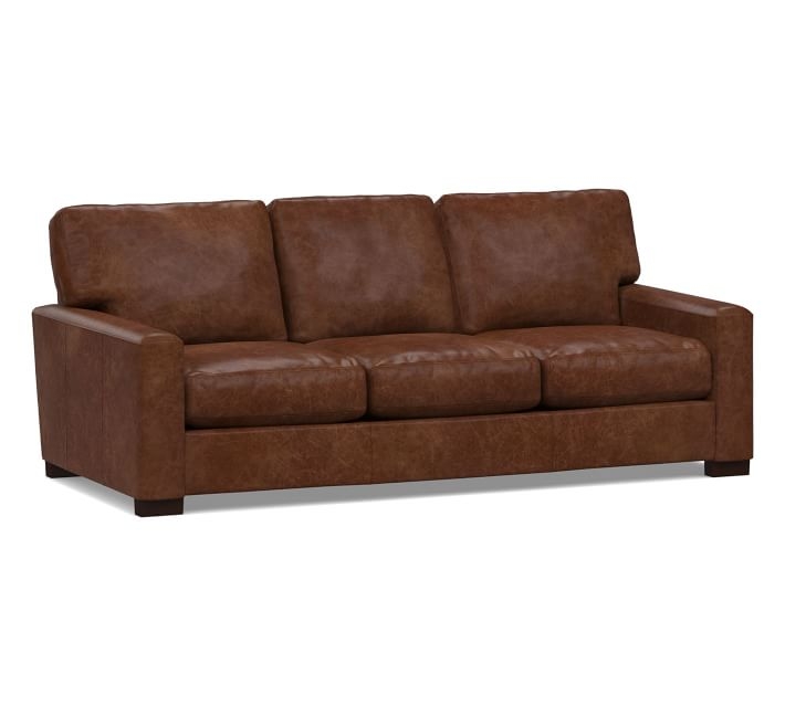 Turner Square Arm Leather Sofa 2-Seater 85.5", Down Blend Wrapped Cushions, Statesville Molasses - Image 0