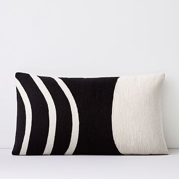 Crewel Rounded Pillow Cover, Black, 12"x21" - Image 0