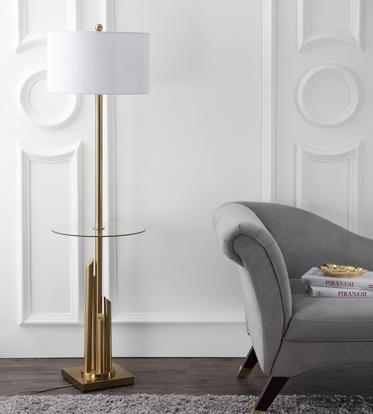 Ambrosio Floor Lamp Side Table - Gold/White - Safavieh - Image 2
