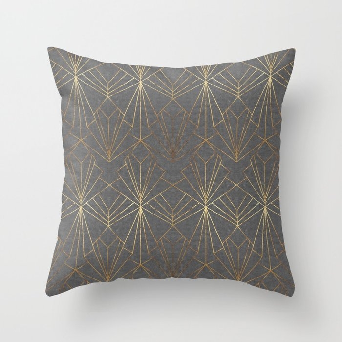 Art Deco in Gold & Grey Throw Pillow - 18" x 18" with insert - Image 0