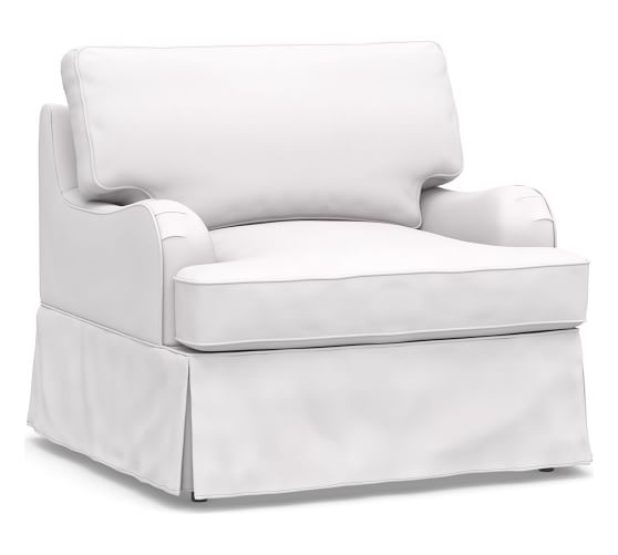 SoMa Hawthorne English Slipcovered Armchair, Polyester Wrapped Cushions, Twill White - Image 0