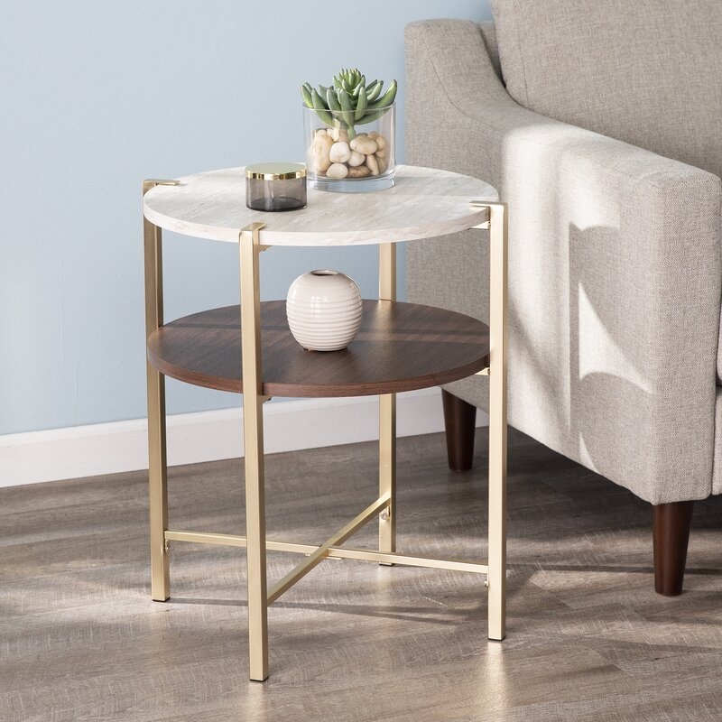 Ardmillan Round End Table W/ Faux Marble Top - Image 1