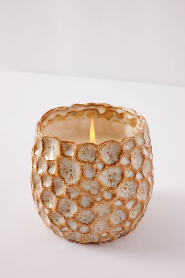 Honeycomb Textured Glass Candle By Anthropologie in Gold Size S - Image 0