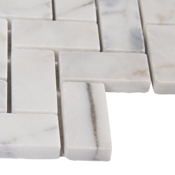 Calacatta Cressa 1" x 2" Marble Herringbone Mosaic Wall & Floor Tile - Image 2