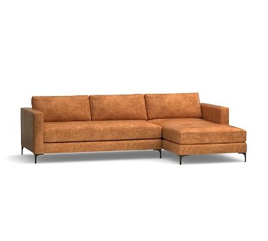 Jake Leather Left Arm 2-Piece Sectional with Chaise, Down Blend Wrapped Cushions, Leather Statesville Caramel - Image 1