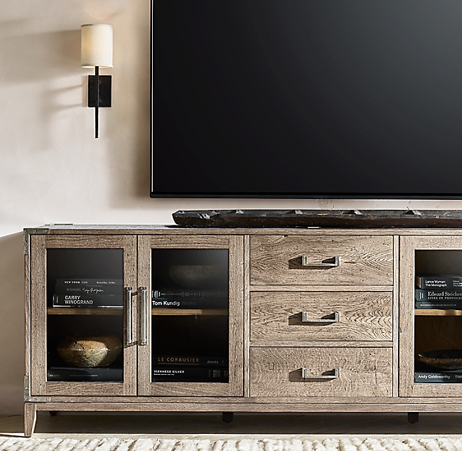 CAYDEN CAMPAIGN GLASS 4-DOOR MEDIA CONSOLE WITH DRAWERS - Image 3