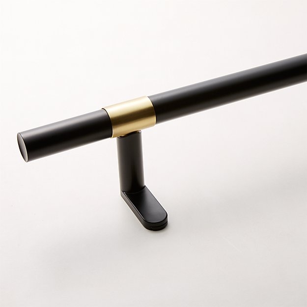 SEAMLESS BLACK WITH BRASS BAND CURTAIN ROD SET 88"-120"X1"DIA. - Image 1