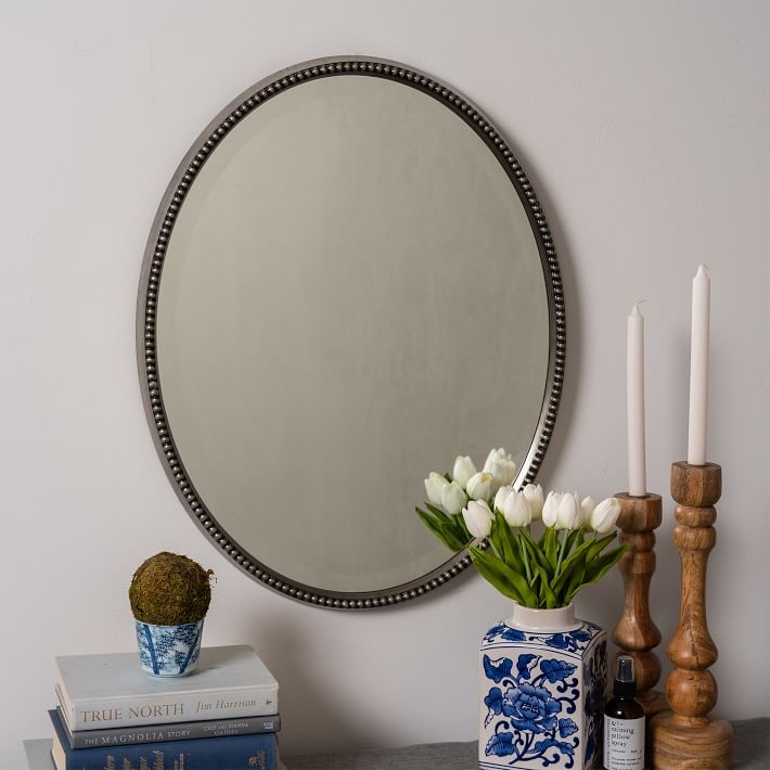 Antique Oval Mirror, Silver - Image 1