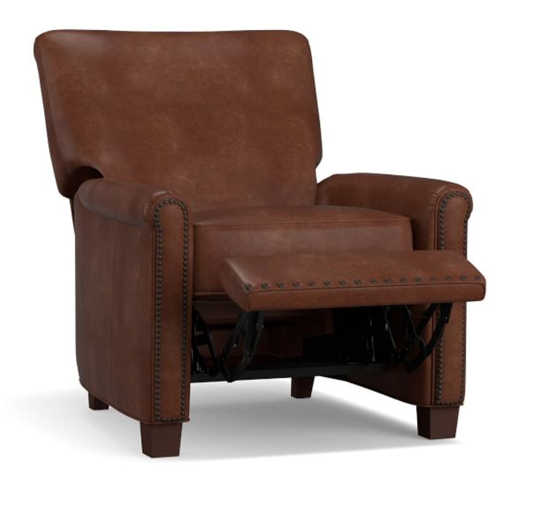 Irving Roll Arm Leather Armchair with Bronze Nailheads, Polyester Wrapped Cushions, Statesville Molasses - Image 1