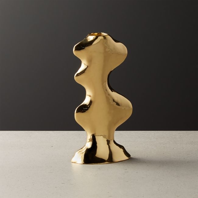 Waves Brass Taper Candle Holder Small - Image 0