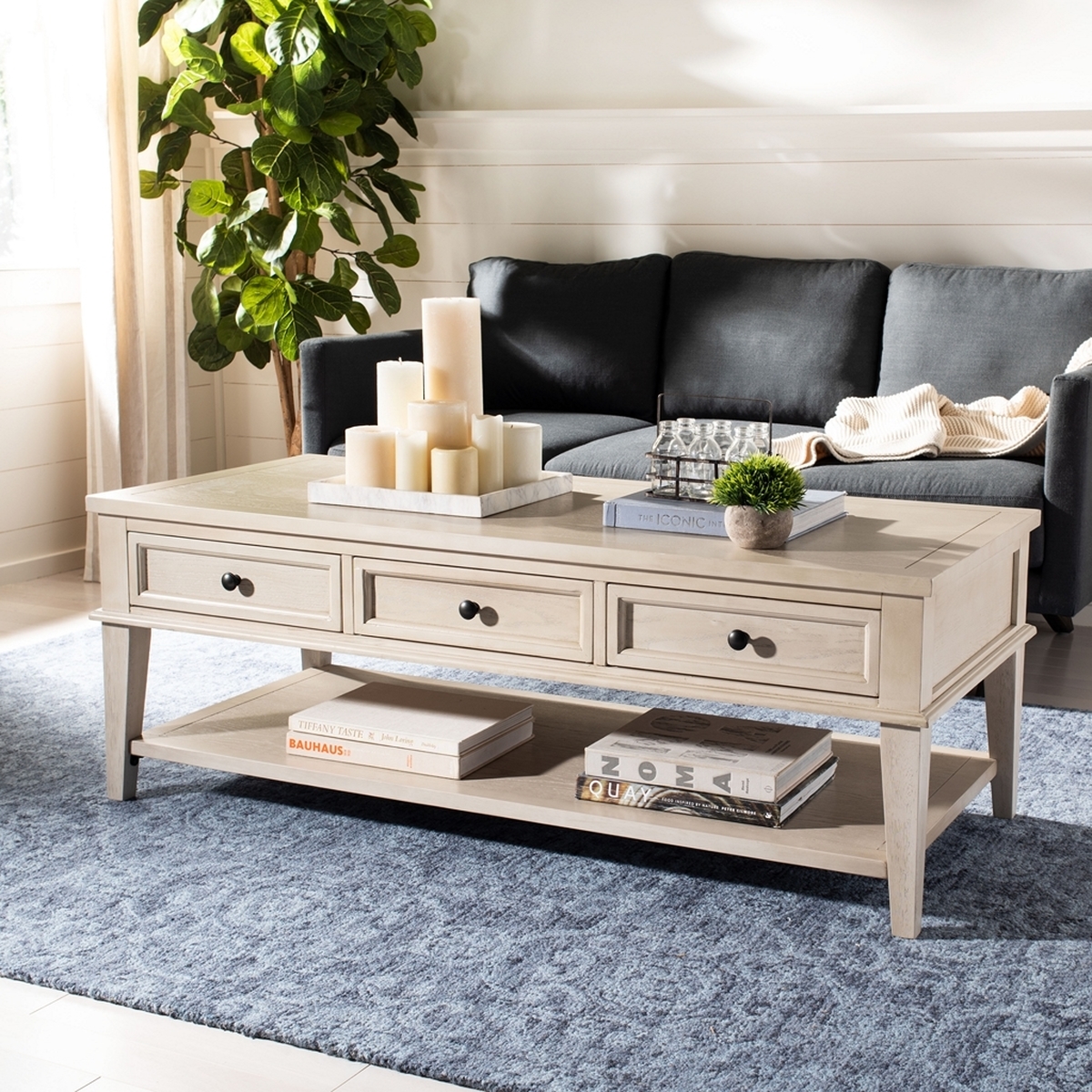 Manelin Coffee Table With Storage Drawers - White Wash - Arlo Home - Image 2