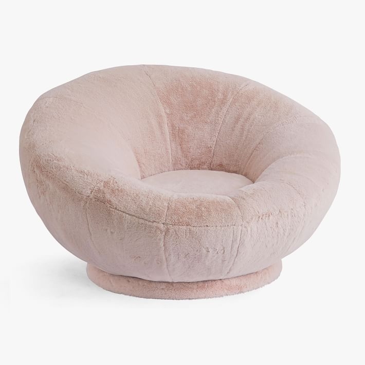 Faux Fur Groovy Swivel Chair, Blush/Pink - Image 0