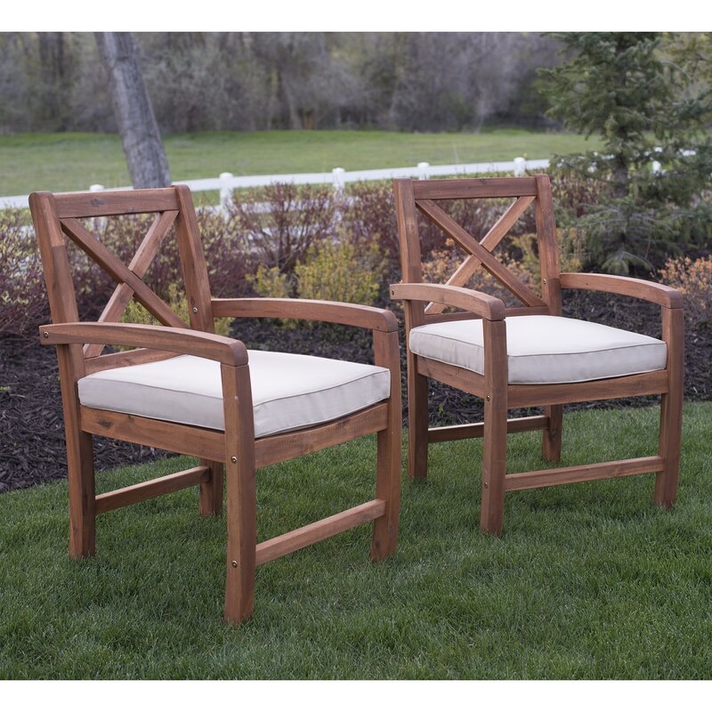 Shaftesbury X-Back Acacia Patio Chairs with Cushions (set of 2) - Image 1