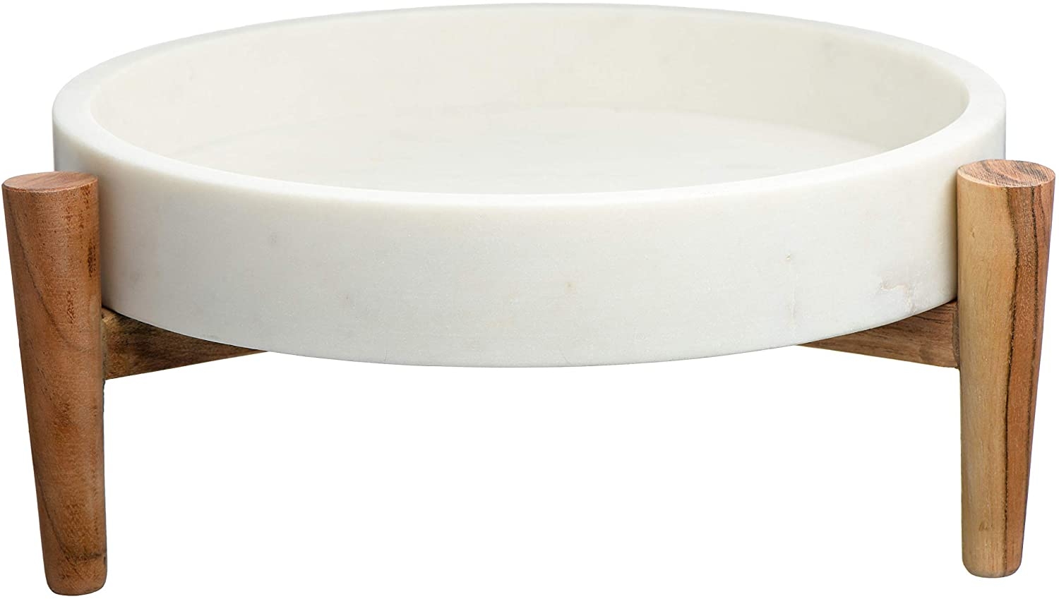 White Marble Tray with Wood Stand, 2 Piece Set - Image 2