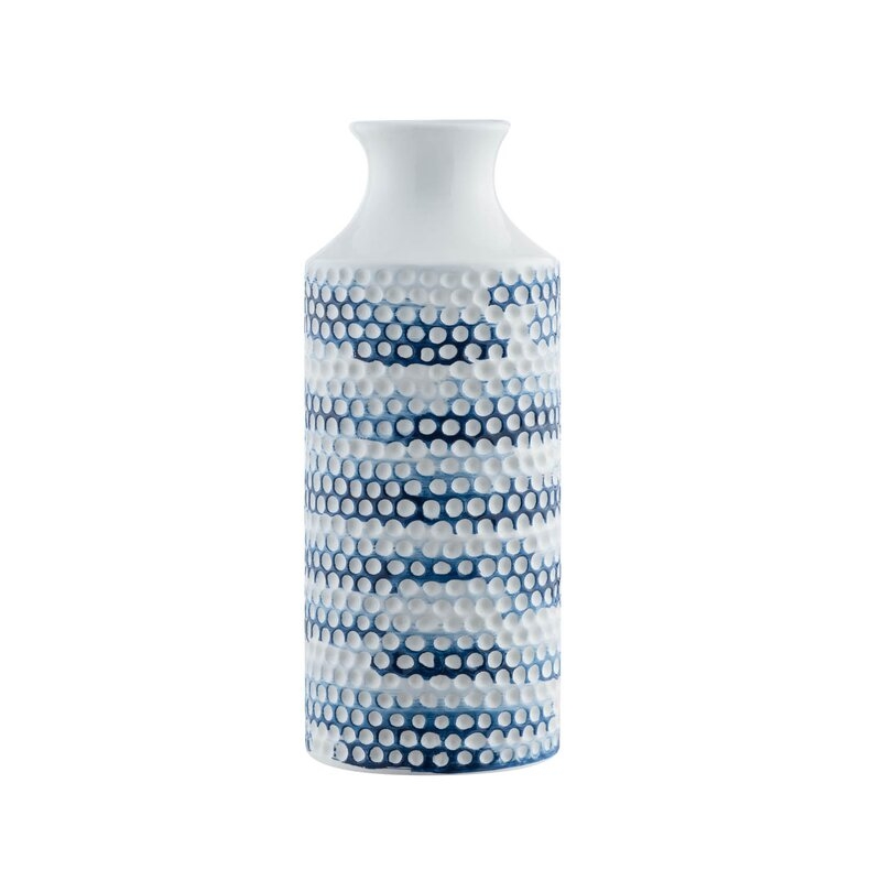 Ceramic Table Vase, White & Blue, 16" - Image 0