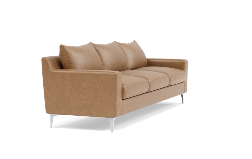 Sloan Leather Sofa with Brown Palomino Leather and chrome plated legs - Image 1