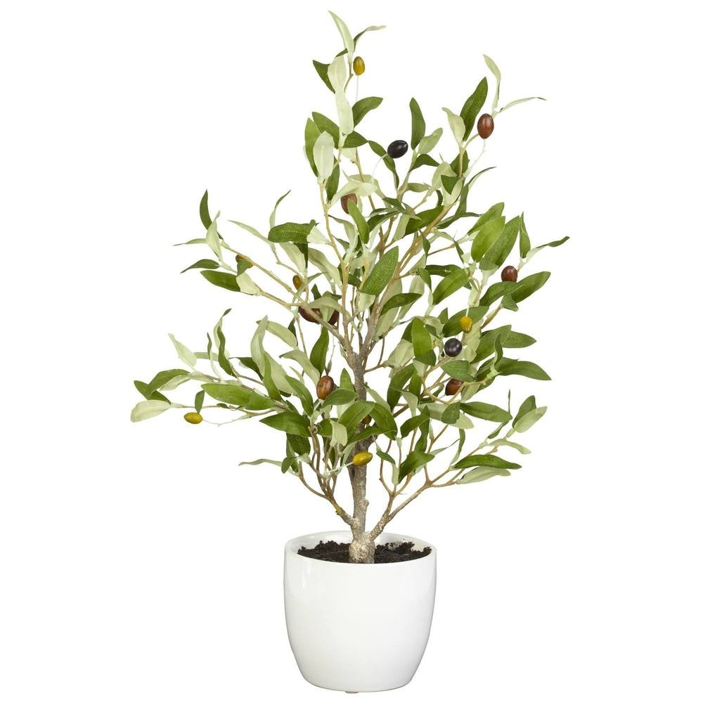 Olive Silk Tree with White Vase, 18", Set of 2 - Image 0