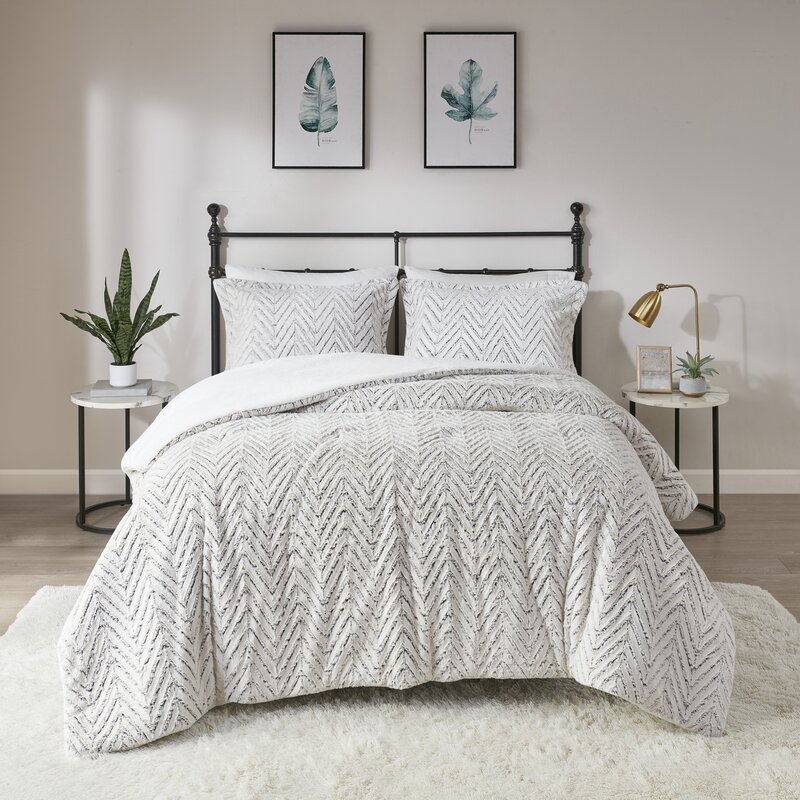 Hazlehurst Ivory And Grey Microfiber Comforter Set - Image 1