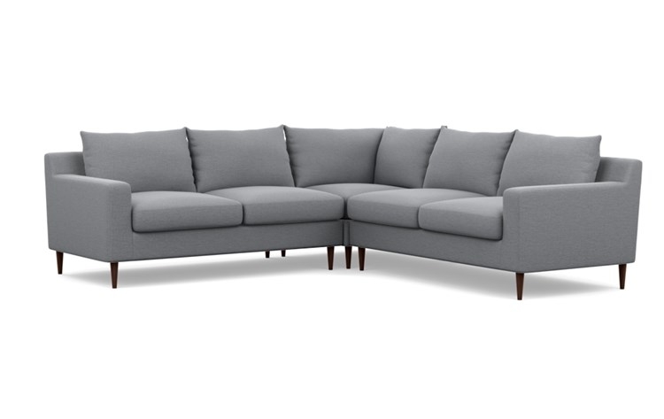 Sloan Corner Sectional Sofa - Dove Pebble Weave Fabric - Tapered Square Oiled Walnut Legs - Image 0