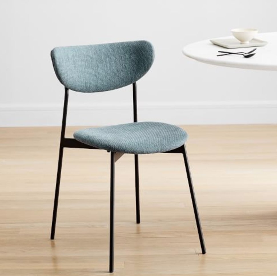 Modern Petal Upholstered Dining Chair, Blue Stone, Antique Bronze - Image 0