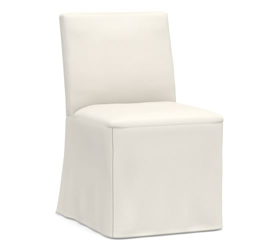 Classic Dining Side Chair Long Slipcover Only, Performance Twill Warm White - Image 0