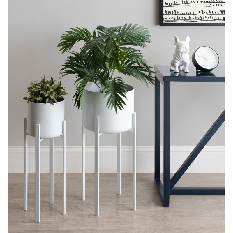 Coates Decorative Indoor 2 Piece Metal Pot Planter Set with Stand - Image 0
