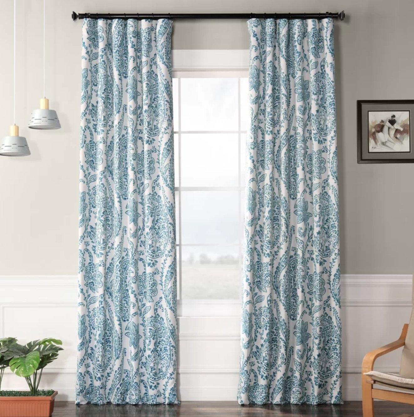 Bryton Paisley Synthetic Blackout Thermal Rod Pocket Single Curtain Panel - 120" Tea Time Teal - Image 1