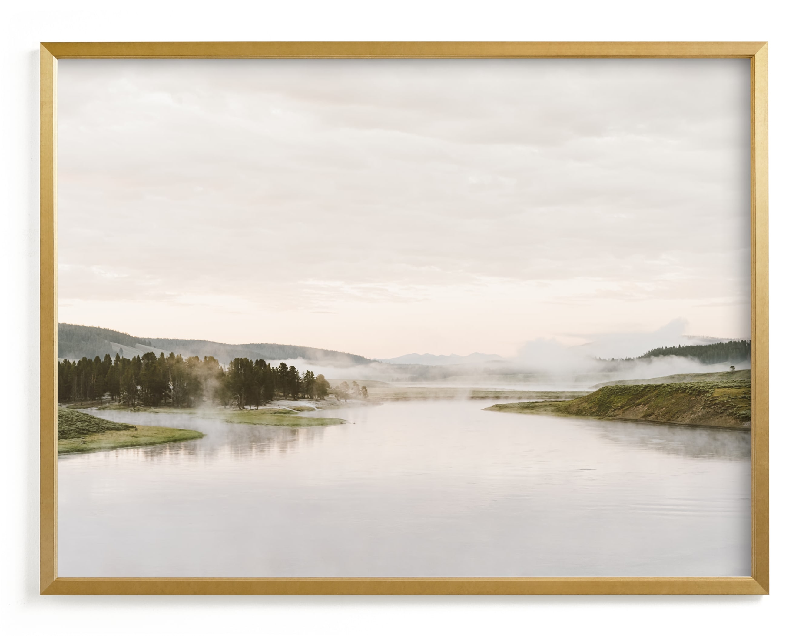Misty Lake Art Print, Gilded Wood Frame, 40" x 30" - Image 0