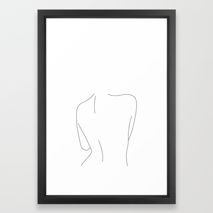 Nude back line drawing illustration - Drew Framed Art Print; Vector Black; 15"x21" - Image 0
