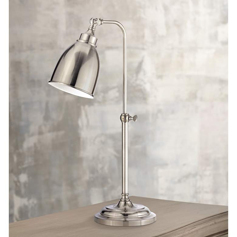Brushed Steel Metal Adjustable Pole Pharmacy Table Lamp - Image 1