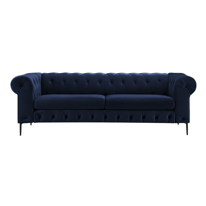 Hellman Velvet Chesterfield 90.5" Rolled Arms Sofa - Image 1