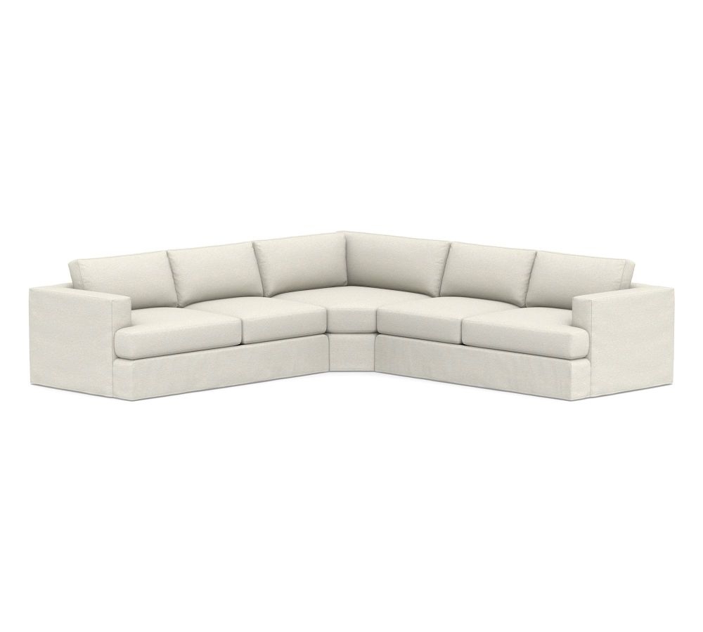Carmel Recessed Square Arm Slipcovered 3-Piece L-Shaped Wedge Sectional, Down Blend Wrapped Cushions, Aspen Flannel Oatmeal - Image 0