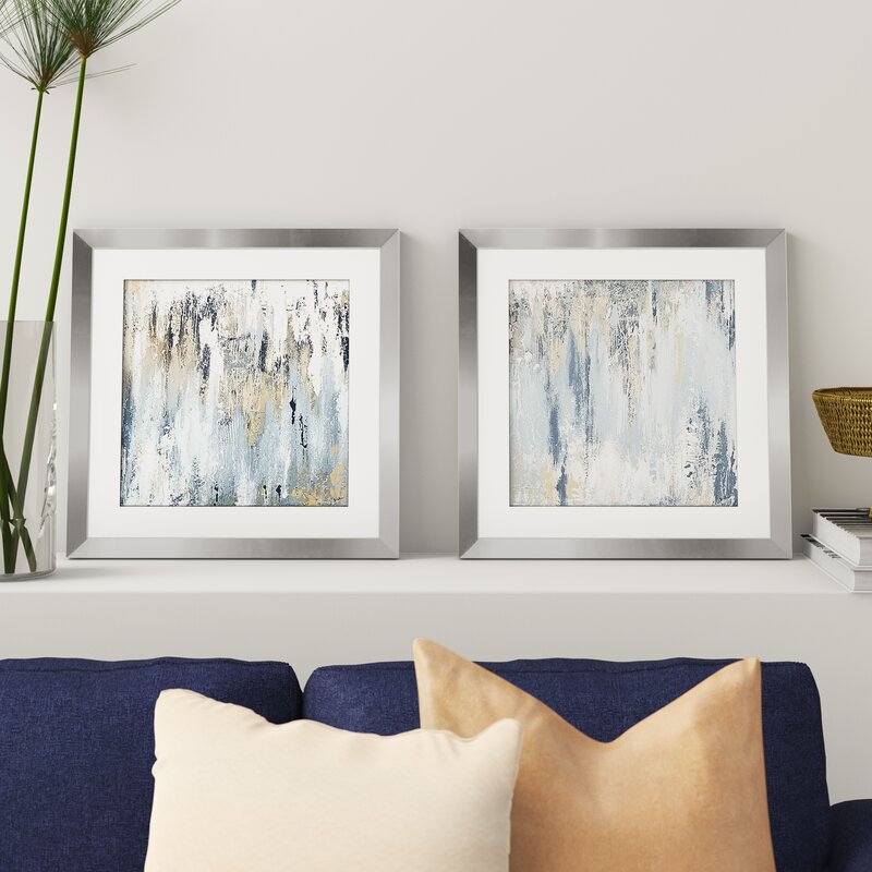 'Blue Illusion Square I' - 2 Piece Picture Frame Acrylic Painting Print Set on Paper / White - Image 1
