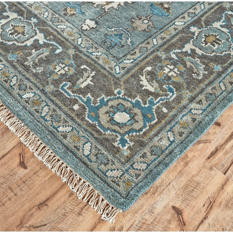 Flaxberry Hand-Knotted Wool Blue Area Rug by Astoria Grand - Image 1