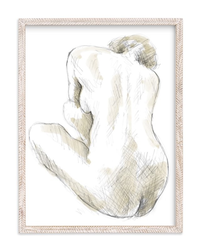 Quiet Woman Framed Art Print, 18x24, Whitewashed Herringbone - Image 0