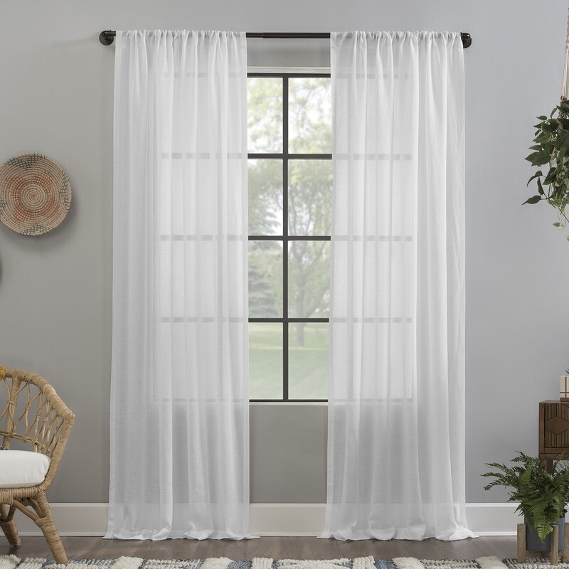 Crushed Texture Anti-Dust Linen Solid Semi Sheer Rod Pocket Single Curtain Panel - Image 0