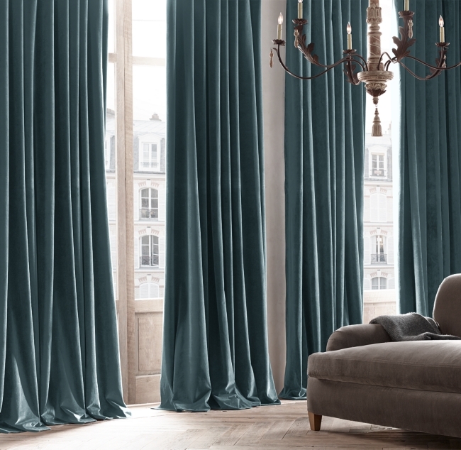 Vintage Velvet Curtain Panel - SLATE BLUE - 50" X 108" - Cotton lining - Image 0