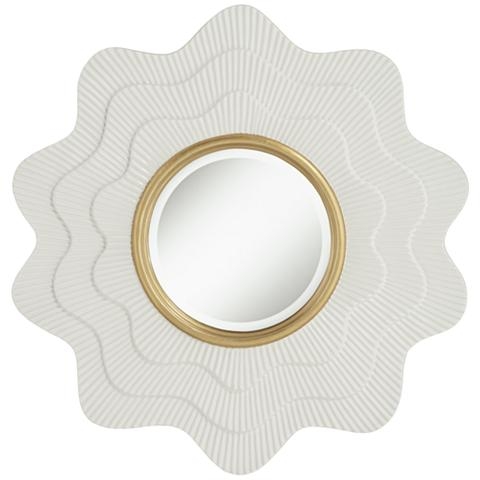 Camellia White and Gold 35" x 35" Wave Wall Mirror - Image 0