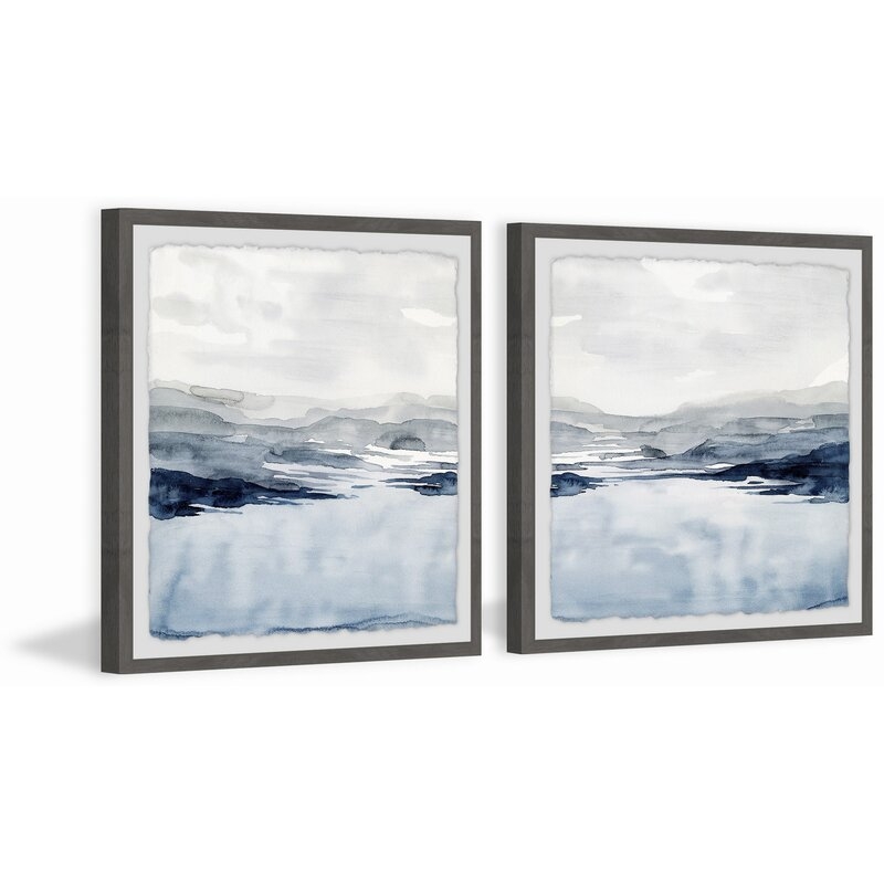'Faded Horizon III Diptych' 2 Piece Framed Watercolor Painting Print Set - Image 1